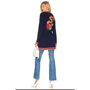L'AGENCE Lorie Intarsia Navy Snake Print Open Front Cardigan Tie Waist Small